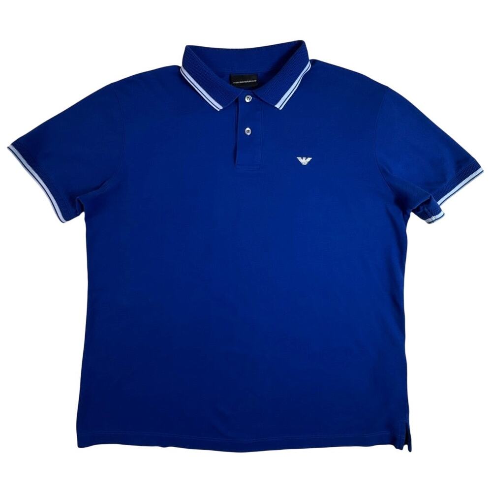 Emporio Armani 3K1FA7 Men's L Royal Blue Pique Polo Shirt Eagle Logo Cotton